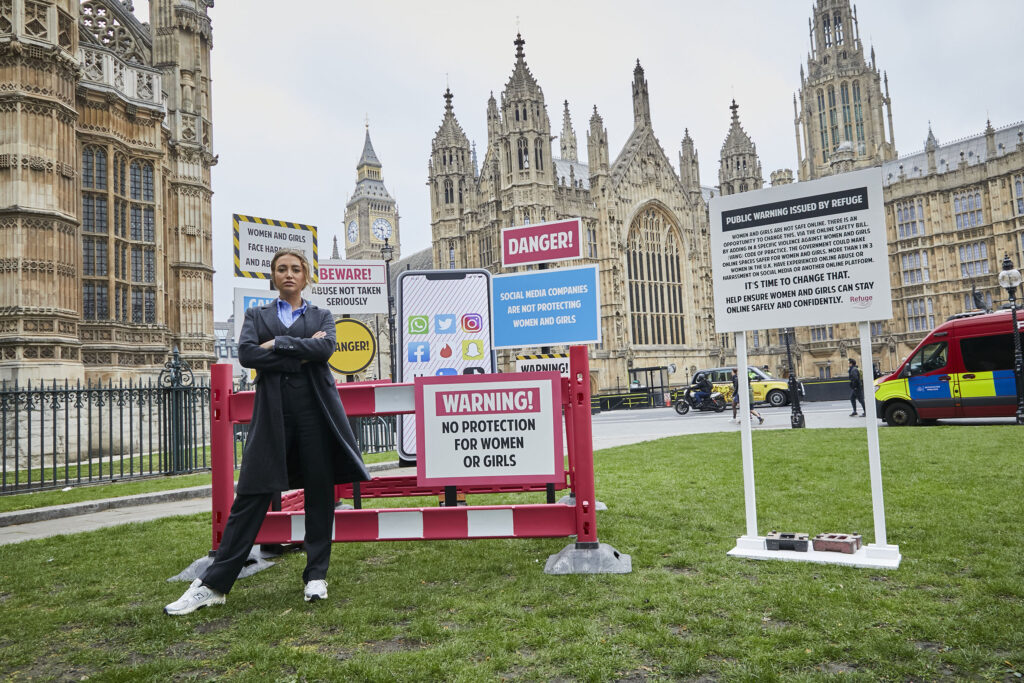 Georgia Harrison outside the Houses of Parliament.